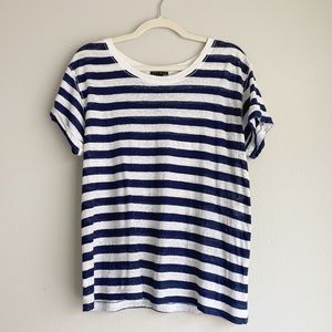 Theory • Navy & White Stripe Linen short sleeve Top • large